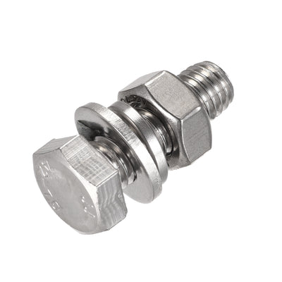 Harfington M10 x 25mm Hex Head Screws Bolts, Nuts, Flat & Lock Washers Kits, 304 Stainless Steel Fully Thread Hexagon Bolts 8 Sets