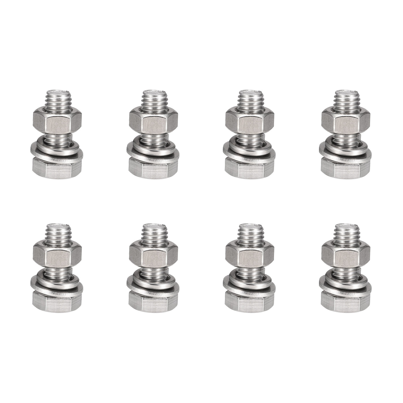 Harfington M10 x 25mm Hex Head Screws Bolts, Nuts, Flat & Lock Washers Kits, 304 Stainless Steel Fully Thread Hexagon Bolts 8 Sets