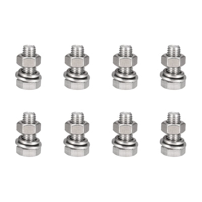 Harfington M10 x 25mm Hex Head Screws Bolts, Nuts, Flat & Lock Washers Kits, 304 Stainless Steel Fully Thread Hexagon Bolts 8 Sets