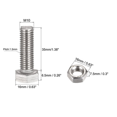 Harfington Hex Head Screw Bolts, Nuts, Flat & Lock Washers Kits, 304 Stainless Steel Fully Thread Hexagon Bolt 4 Sets