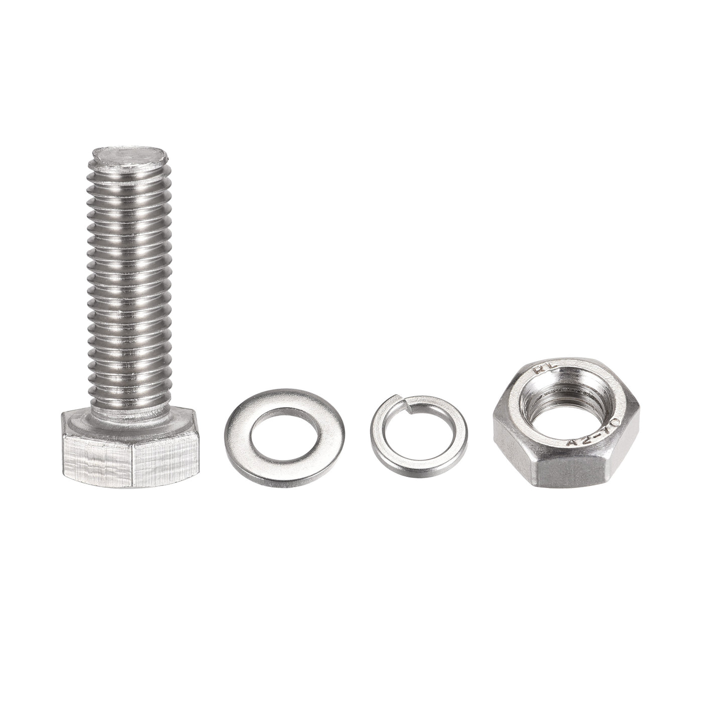 Harfington Hex Head Screw Bolts, Nuts, Flat & Lock Washers Kits, 304 Stainless Steel Fully Thread Hexagon Bolt 4 Sets