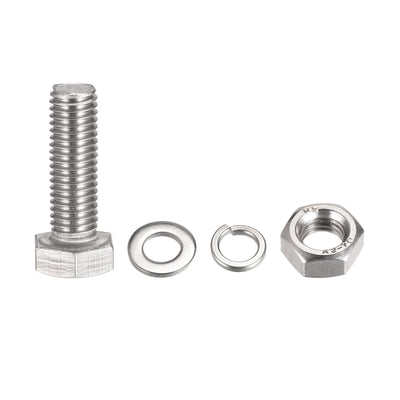 Harfington Hex Head Screw Bolts, Nuts, Flat & Lock Washers Kits, 304 Stainless Steel Fully Thread Hexagon Bolt 4 Sets