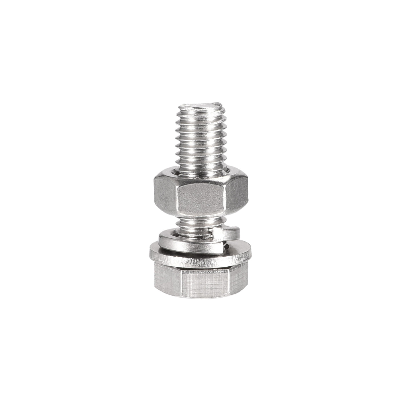 Harfington Hex Head Screw Bolts, Nuts, Flat & Lock Washers Kits, 304 Stainless Steel Fully Thread Hexagon Bolt 4 Sets