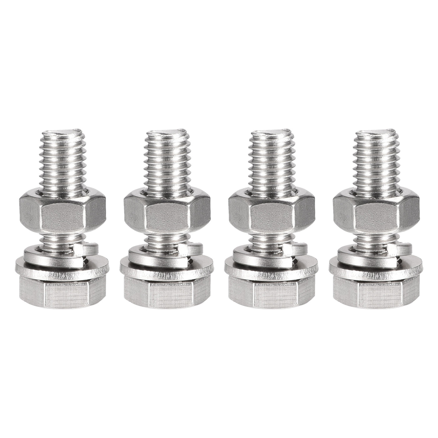 Harfington Hex Head Screw Bolts, Nuts, Flat & Lock Washers Kits, 304 Stainless Steel Fully Thread Hexagon Bolt 4 Sets