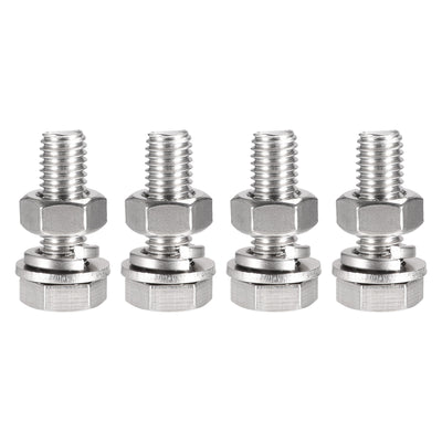 Harfington Hex Head Screw Bolts, Nuts, Flat & Lock Washers Kits, 304 Stainless Steel Fully Thread Hexagon Bolt 4 Sets