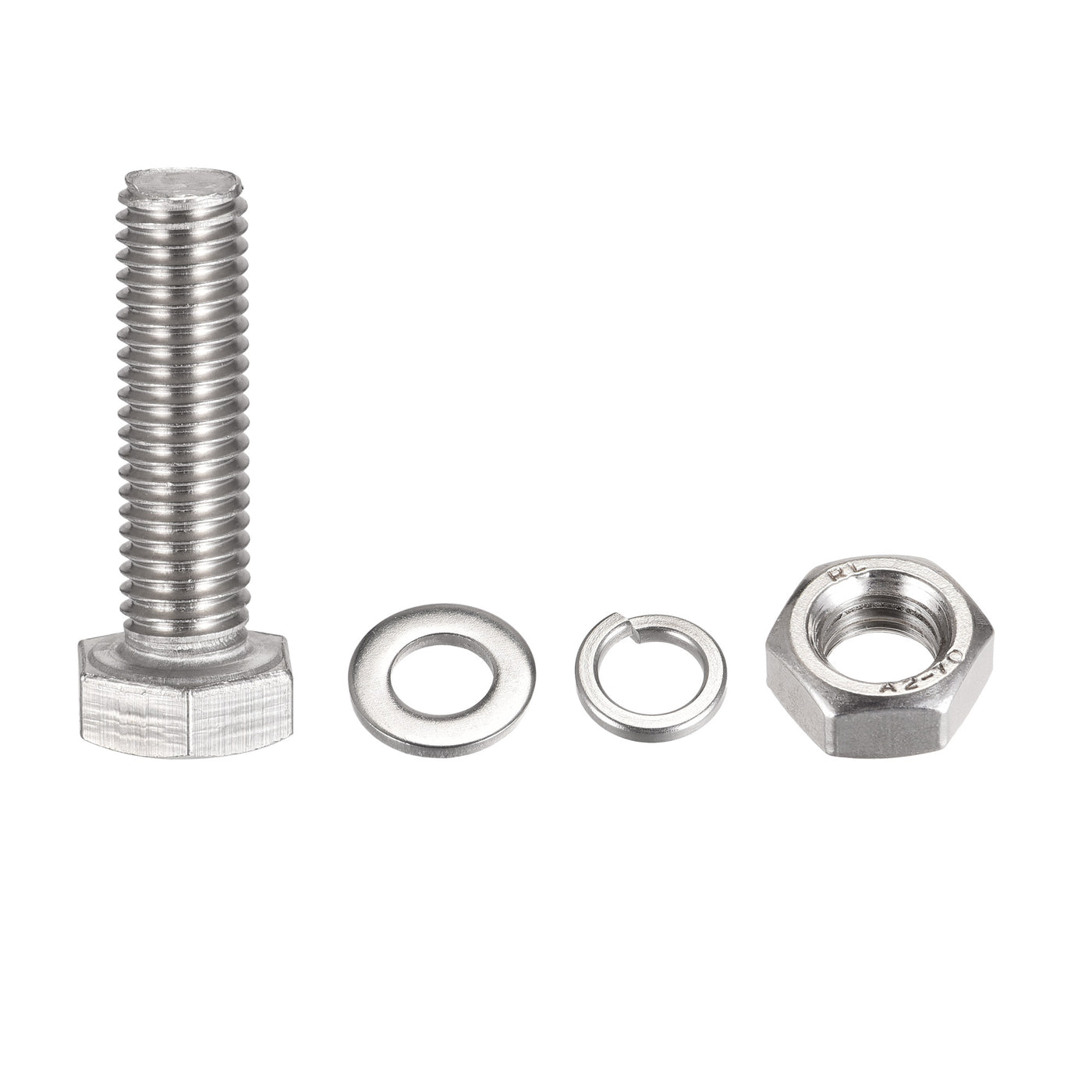 Harfington Hex Head Screw Bolts, Nuts, Flat & Lock Washers Kits, 304 Stainless Steel Fully Thread Hexagon Bolt 4 Sets
