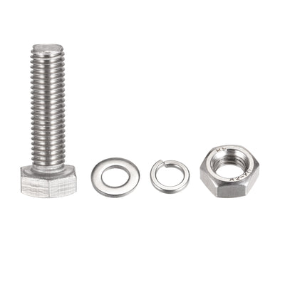 Harfington Hex Head Screw Bolts, Nuts, Flat & Lock Washers Kits, 304 Stainless Steel Fully Thread Hexagon Bolt 4 Sets