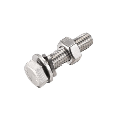 Harfington Hex Head Screw Bolts, Nuts, Flat & Lock Washers Kits, 304 Stainless Steel Fully Thread Hexagon Bolt 4 Sets