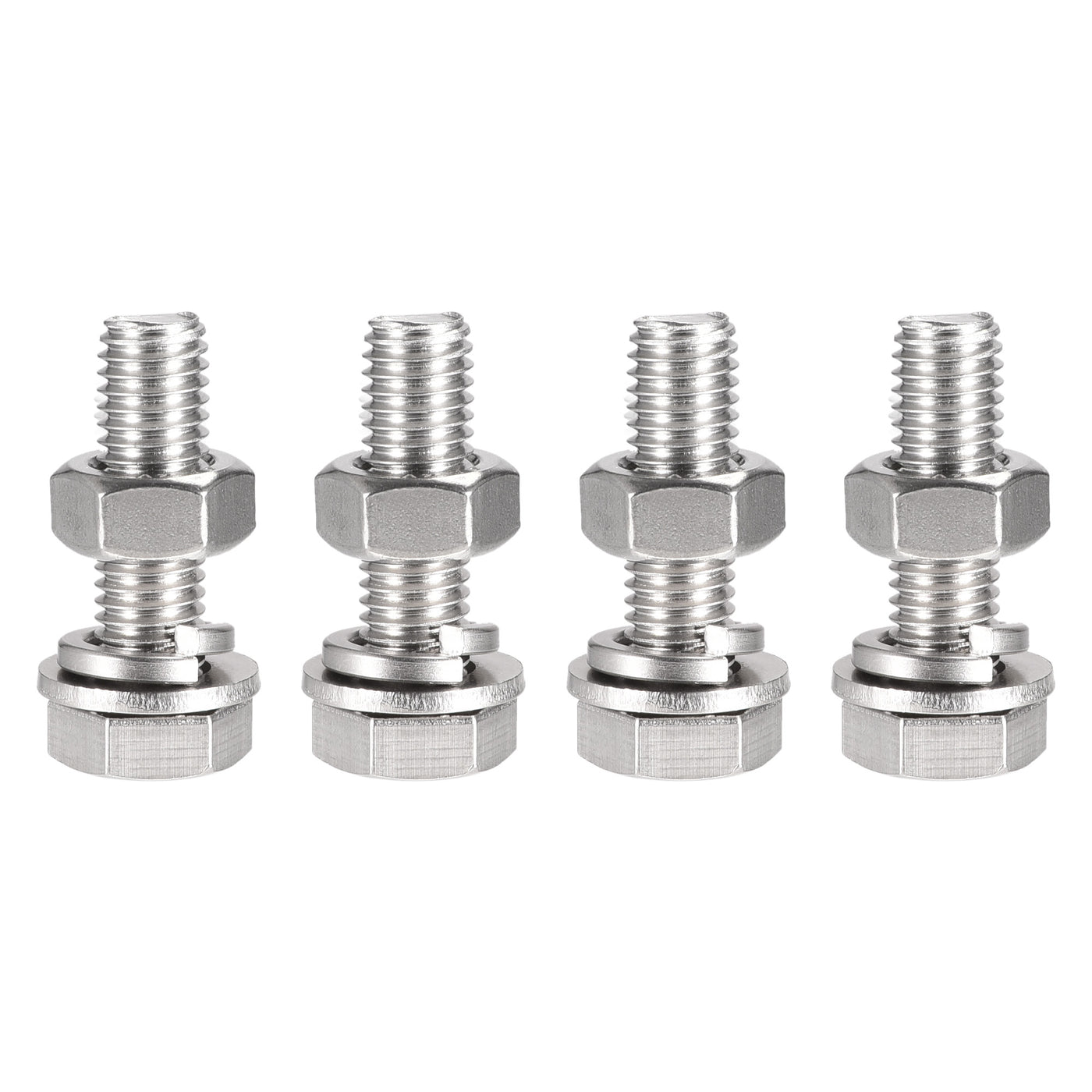 Harfington Hex Head Screw Bolts, Nuts, Flat & Lock Washers Kits, 304 Stainless Steel Fully Thread Hexagon Bolt 4 Sets