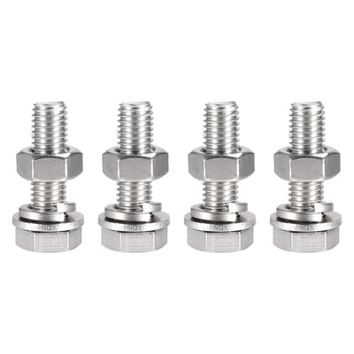 Harfington Hex Head Screw Bolts, Nuts, Flat & Lock Washers Kits, 304 Stainless Steel Fully Thread Hexagon Bolt 4 Sets