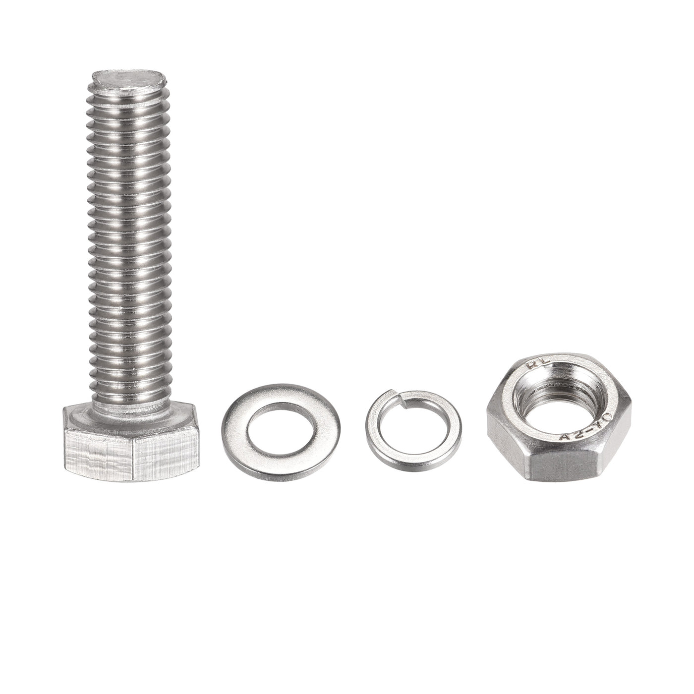 Harfington Hex Head Screw Bolts, Nuts, Flat & Lock Washers Kits, 304 Stainless Steel Fully Thread Hexagon Bolt 4 Sets