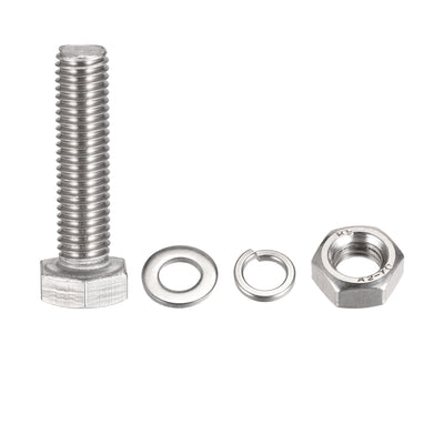 Harfington Hex Head Screw Bolts, Nuts, Flat & Lock Washers Kits, 304 Stainless Steel Fully Thread Hexagon Bolt 4 Sets