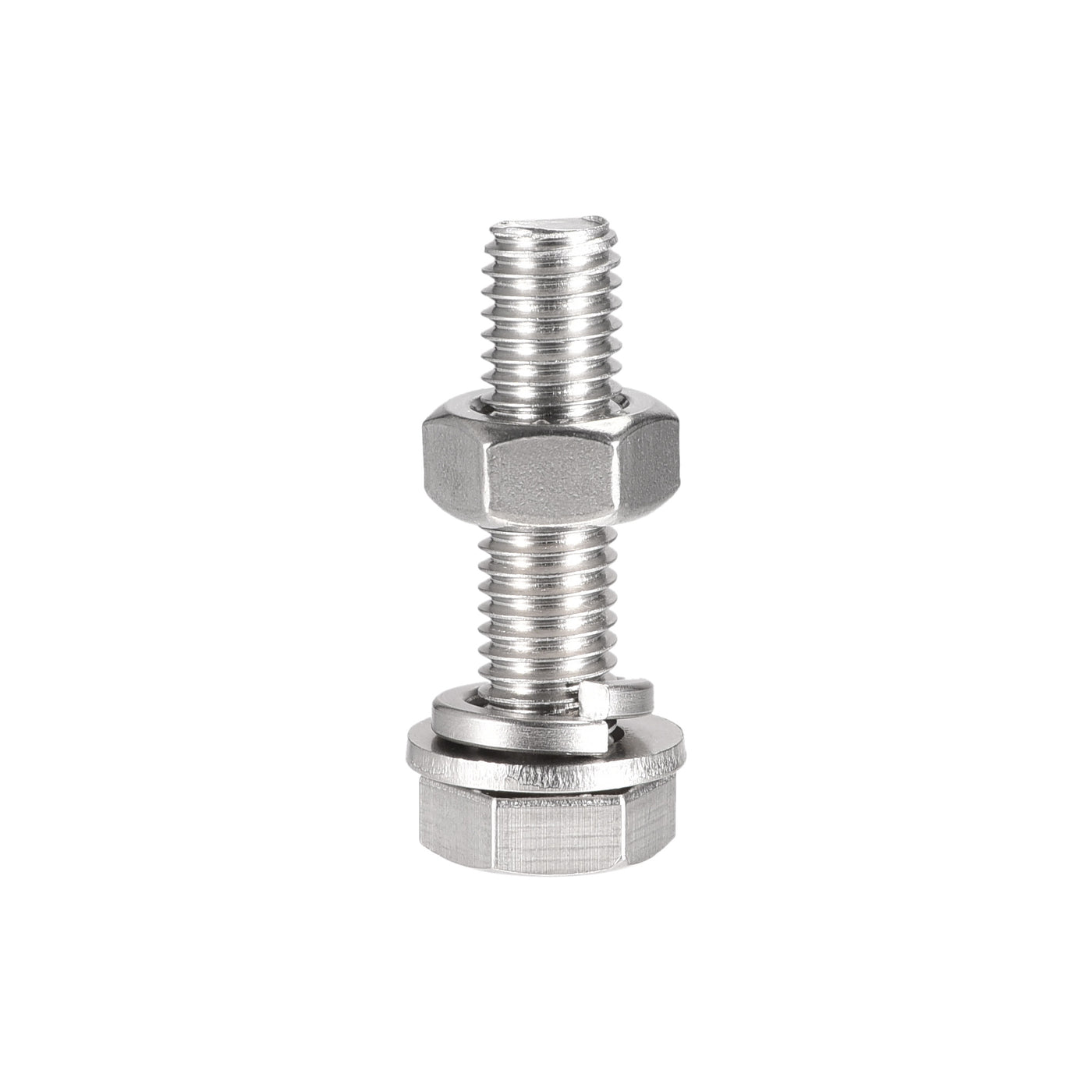 Harfington Hex Head Screw Bolts, Nuts, Flat & Lock Washers Kits, 304 Stainless Steel Fully Thread Hexagon Bolt 4 Sets