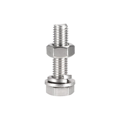 Harfington Hex Head Screw Bolts, Nuts, Flat & Lock Washers Kits, 304 Stainless Steel Fully Thread Hexagon Bolt 4 Sets