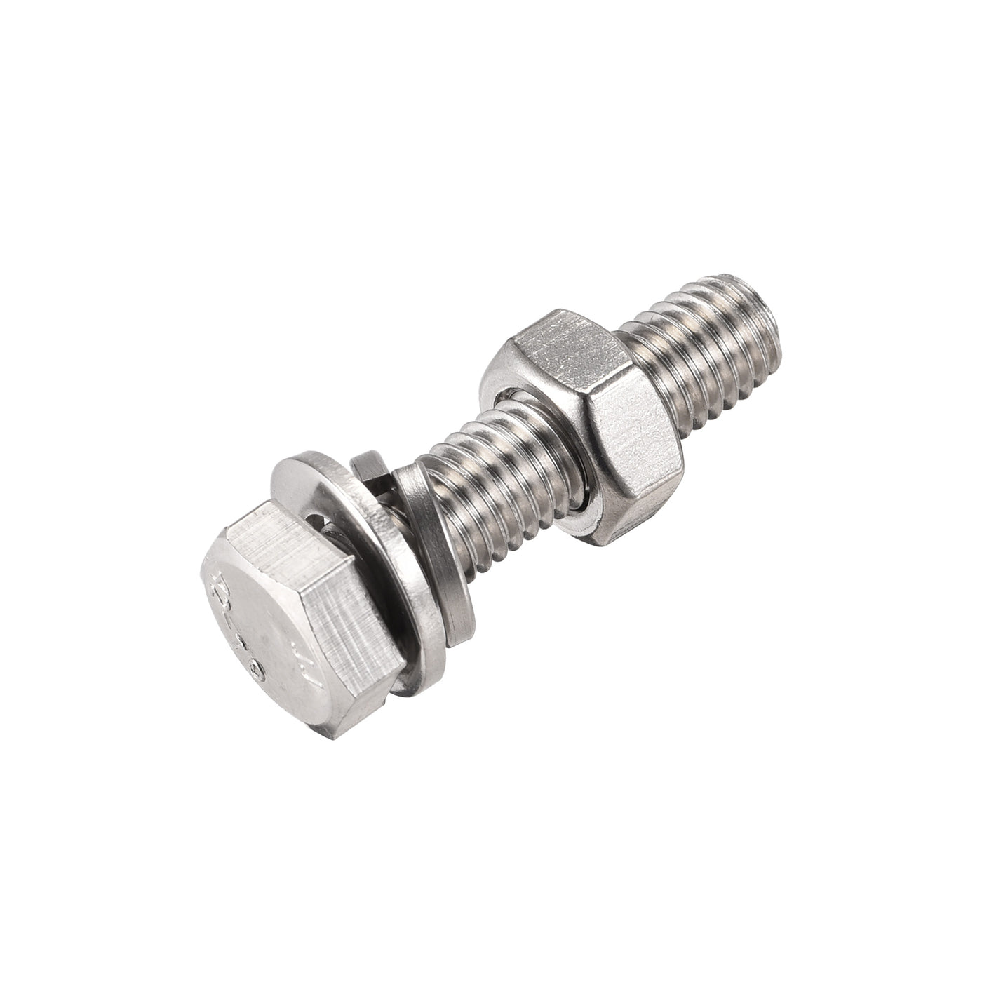 Harfington Hex Head Screw Bolts, Nuts, Flat & Lock Washers Kits, 304 Stainless Steel Fully Thread Hexagon Bolt 4 Sets