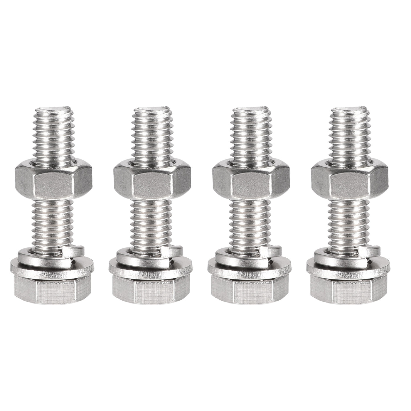 Harfington Hex Head Screw Bolts, Nuts, Flat & Lock Washers Kits, 304 Stainless Steel Fully Thread Hexagon Bolt 4 Sets