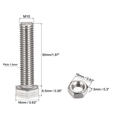Harfington Hex Head Screw Bolts, Nuts, Flat & Lock Washers Kits, 304 Stainless Steel Fully Thread Hexagon Bolt 4 Sets