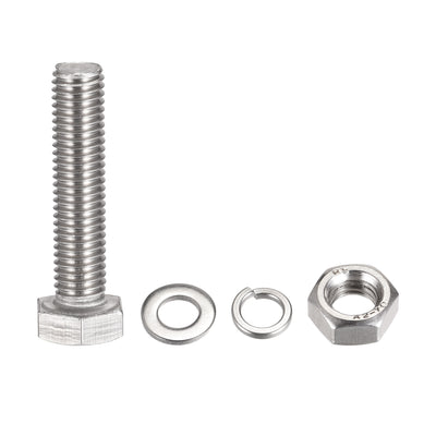 Harfington Hex Head Screw Bolts, Nuts, Flat & Lock Washers Kits, 304 Stainless Steel Fully Thread Hexagon Bolt 4 Sets