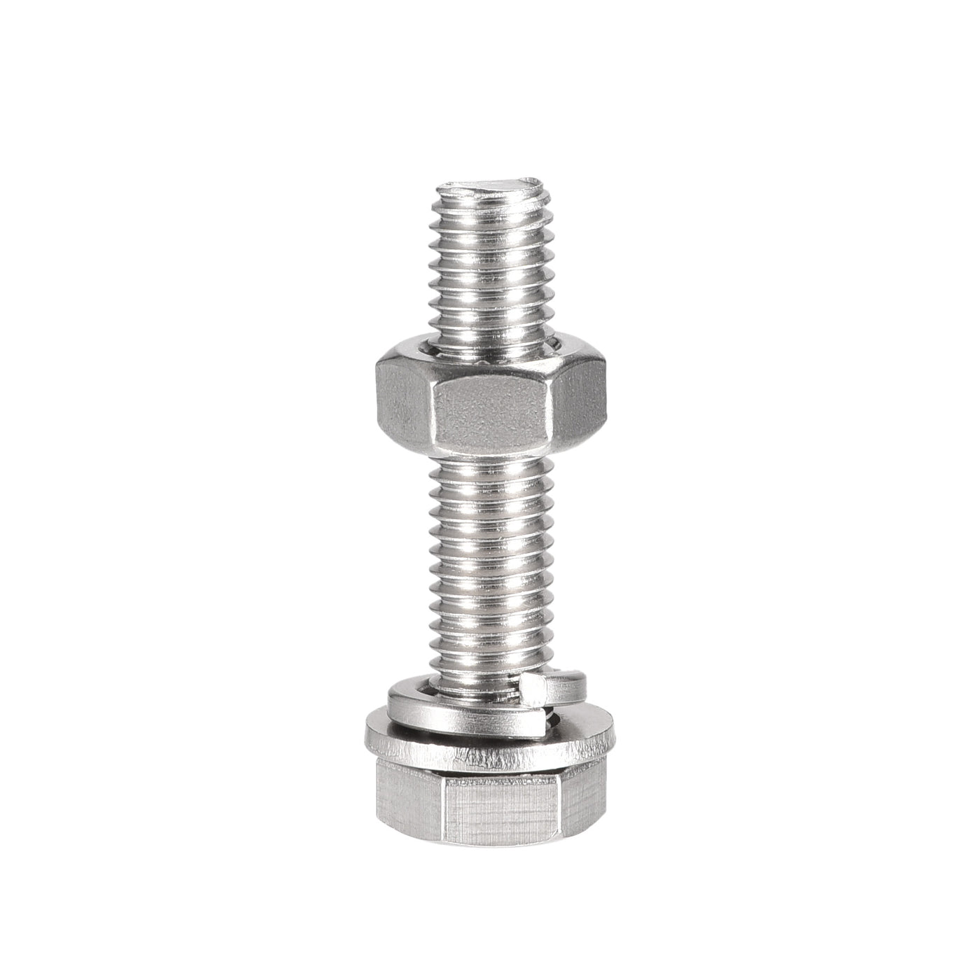 Harfington Hex Head Screw Bolts, Nuts, Flat & Lock Washers Kits, 304 Stainless Steel Fully Thread Hexagon Bolt 4 Sets