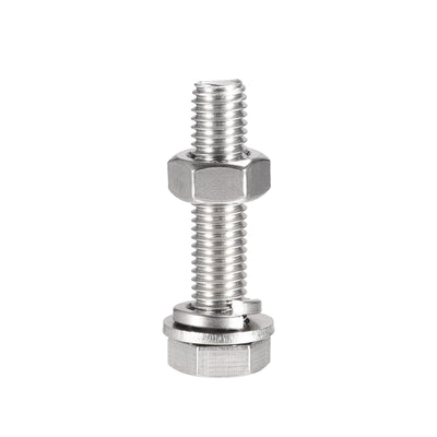 Harfington Hex Head Screw Bolts, Nuts, Flat & Lock Washers Kits, 304 Stainless Steel Fully Thread Hexagon Bolt 4 Sets