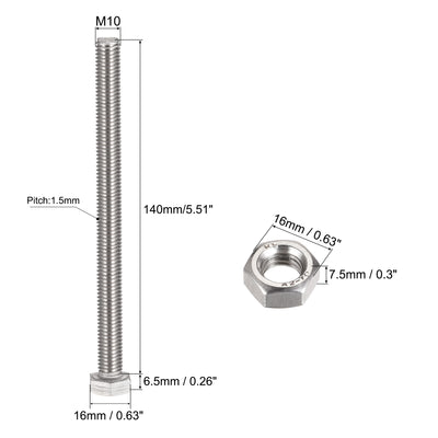 Harfington M10 x 140mm Hex Head Screws Bolts, Nuts, Flat & Lock Washers Kits, 304 Stainless Steel Fully Thread Hexagon Bolts 4 Sets