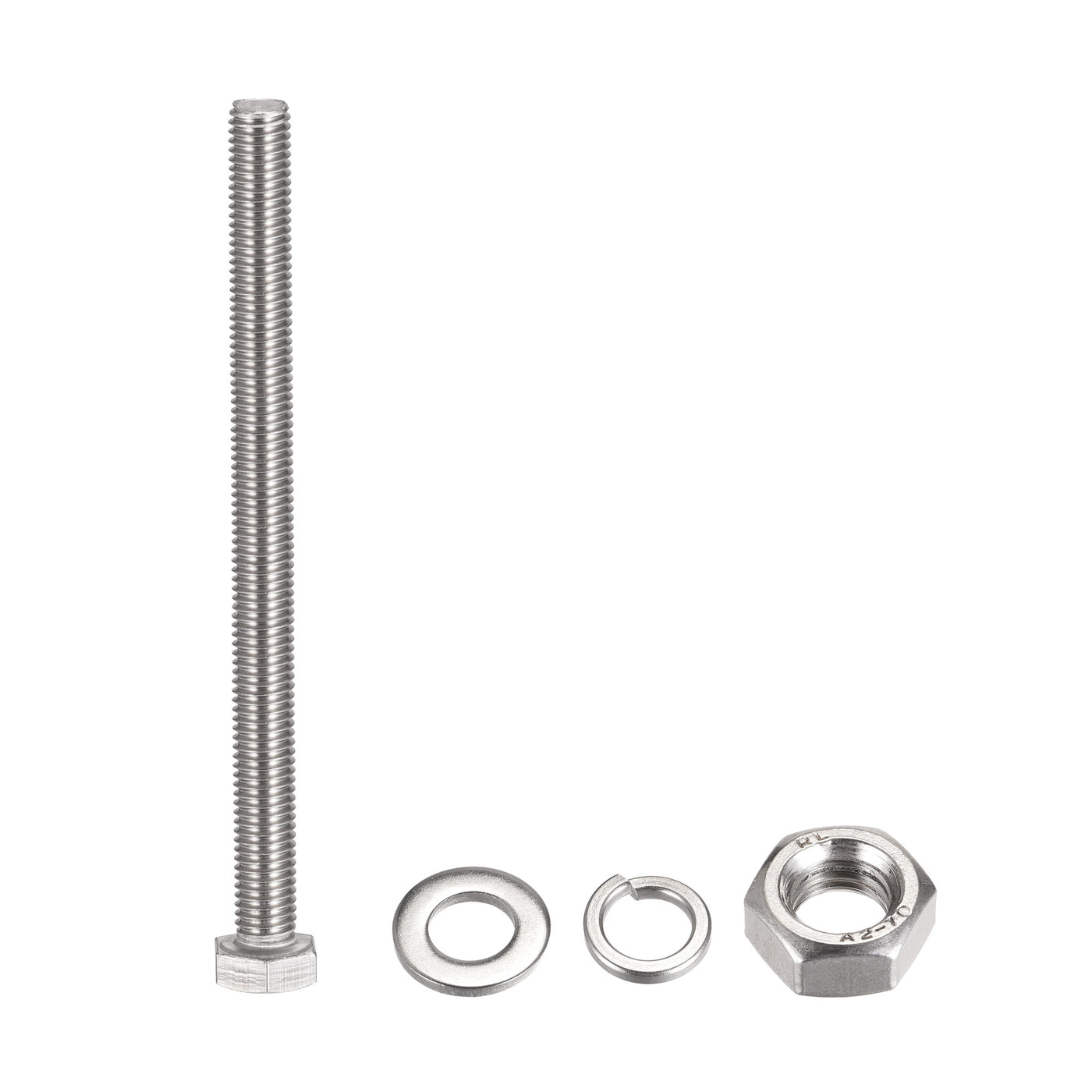 Harfington M10 x 140mm Hex Head Screws Bolts, Nuts, Flat & Lock Washers Kits, 304 Stainless Steel Fully Thread Hexagon Bolts 4 Sets