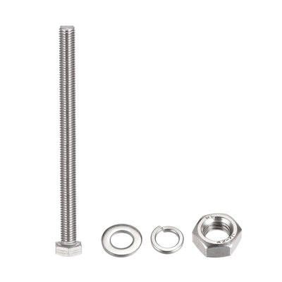 Harfington M10 x 140mm Hex Head Screws Bolts, Nuts, Flat & Lock Washers Kits, 304 Stainless Steel Fully Thread Hexagon Bolts 4 Sets