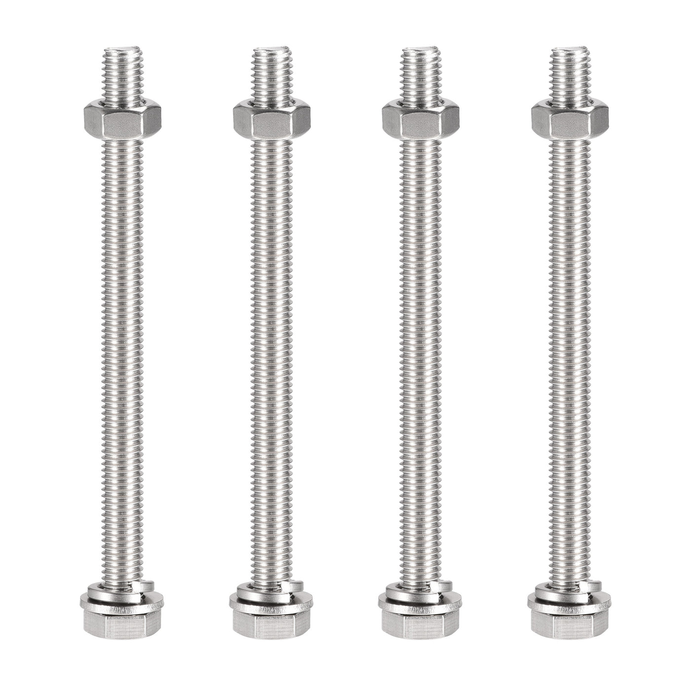 Harfington M10 x 140mm Hex Head Screws Bolts, Nuts, Flat & Lock Washers Kits, 304 Stainless Steel Fully Thread Hexagon Bolts 4 Sets