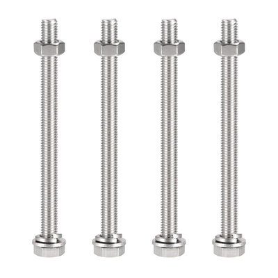 Harfington M10 x 140mm Hex Head Screws Bolts, Nuts, Flat & Lock Washers Kits, 304 Stainless Steel Fully Thread Hexagon Bolts 4 Sets