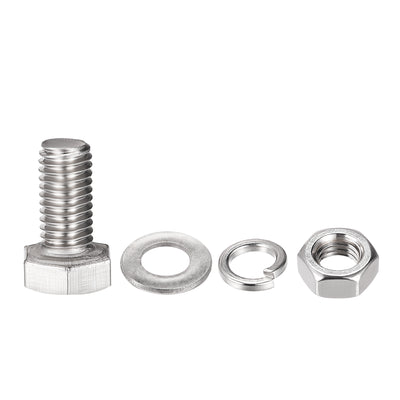 Harfington Hex Head Screws Bolts, Nuts, Flat & Lock Washers Kits, 304 Stainless Steel Fully Thread Hexagon Bolts 4 Set
