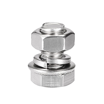 Harfington Hex Head Screws Bolts, Nuts, Flat & Lock Washers Kits, 304 Stainless Steel Fully Thread Hexagon Bolts 4 Set