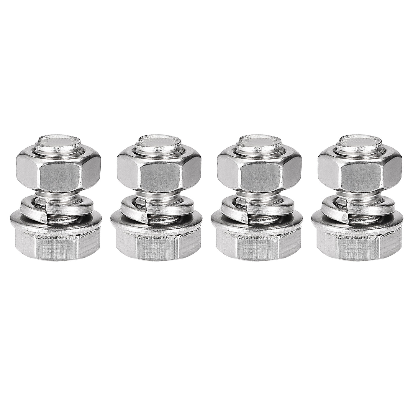 Harfington Hex Head Screws Bolts, Nuts, Flat & Lock Washers Kits, 304 Stainless Steel Fully Thread Hexagon Bolts 4 Set