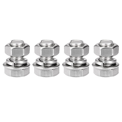 Harfington Hex Head Screws Bolts, Nuts, Flat & Lock Washers Kits, 304 Stainless Steel Fully Thread Hexagon Bolts 4 Set