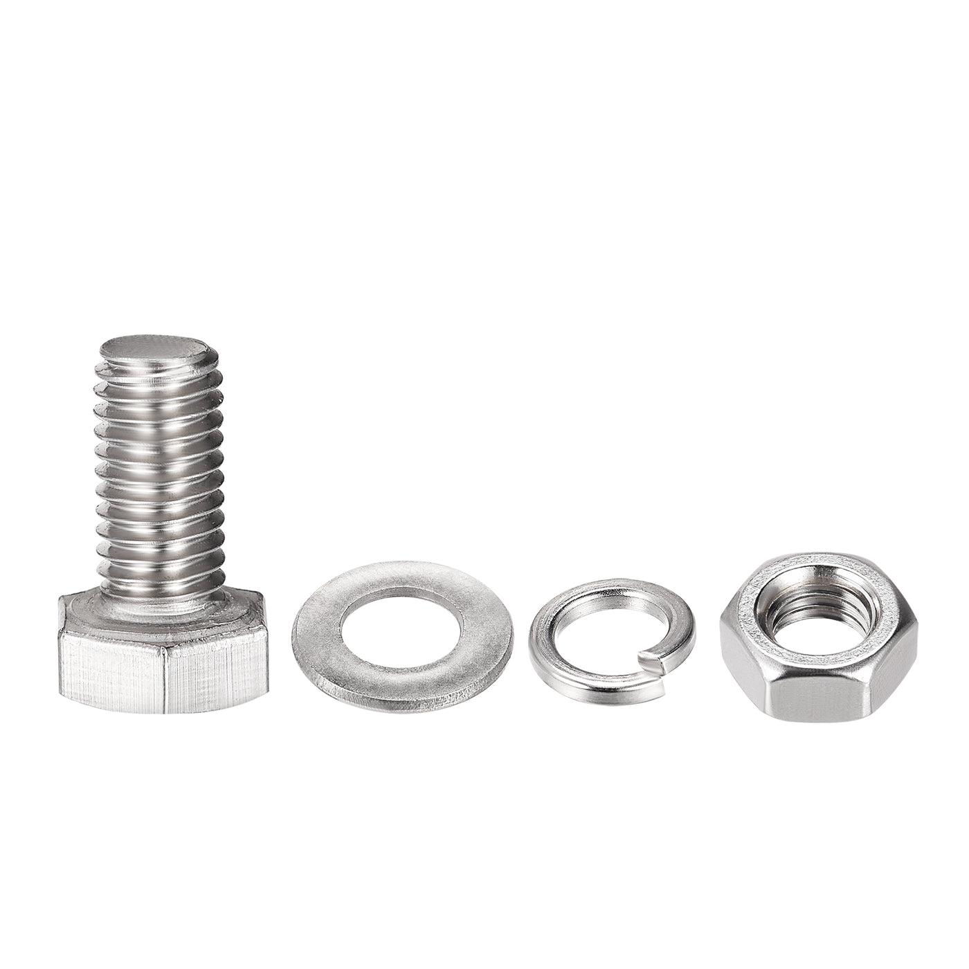 Harfington Hex Head Screws Bolts, Nuts, Flat & Lock Washers Kits, 304 Stainless Steel Fully Thread Hexagon Bolt 6 Set