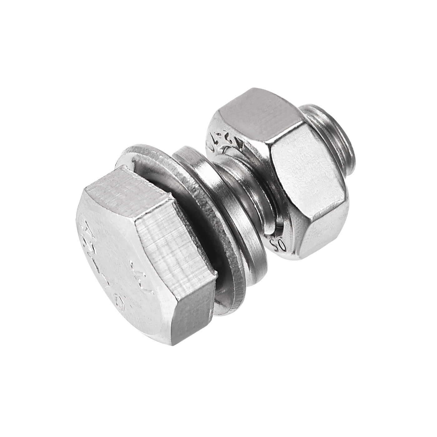 Harfington Hex Head Screws Bolts, Nuts, Flat & Lock Washers Kits, 304 Stainless Steel Fully Thread Hexagon Bolt 6 Set