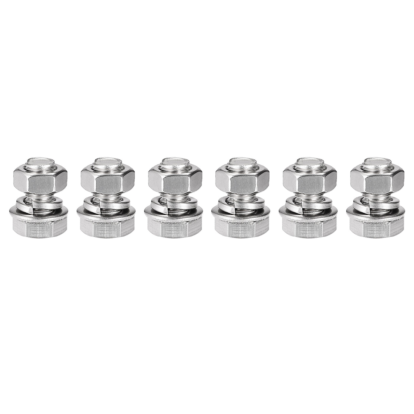 Harfington Hex Head Screws Bolts, Nuts, Flat & Lock Washers Kits, 304 Stainless Steel Fully Thread Hexagon Bolt 6 Set