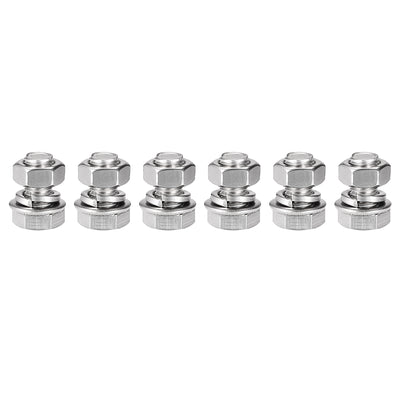 Harfington Hex Head Screws Bolts, Nuts, Flat & Lock Washers Kits, 304 Stainless Steel Fully Thread Hexagon Bolt 6 Set