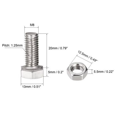 Harfington Hex Head Screws Bolts, Nuts, Flat & Lock Washers Kits, 304 Stainless Steel Fully Thread Hexagon Bolts 4 Set