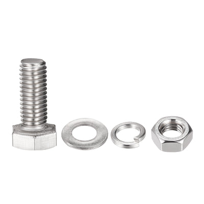 Harfington Hex Head Screws Bolts, Nuts, Flat & Lock Washers Kits, 304 Stainless Steel Fully Thread Hexagon Bolts 4 Set