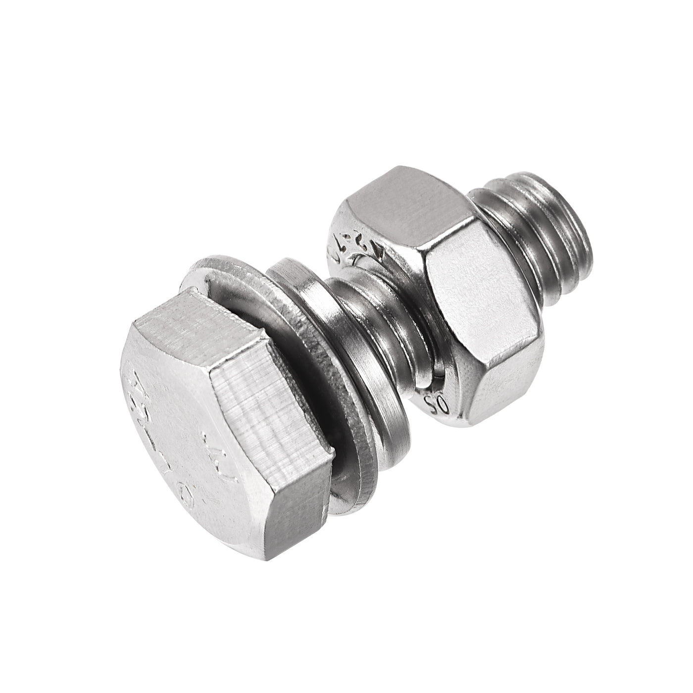 Harfington Hex Head Screws Bolts, Nuts, Flat & Lock Washers Kits, 304 Stainless Steel Fully Thread Hexagon Bolts 4 Set