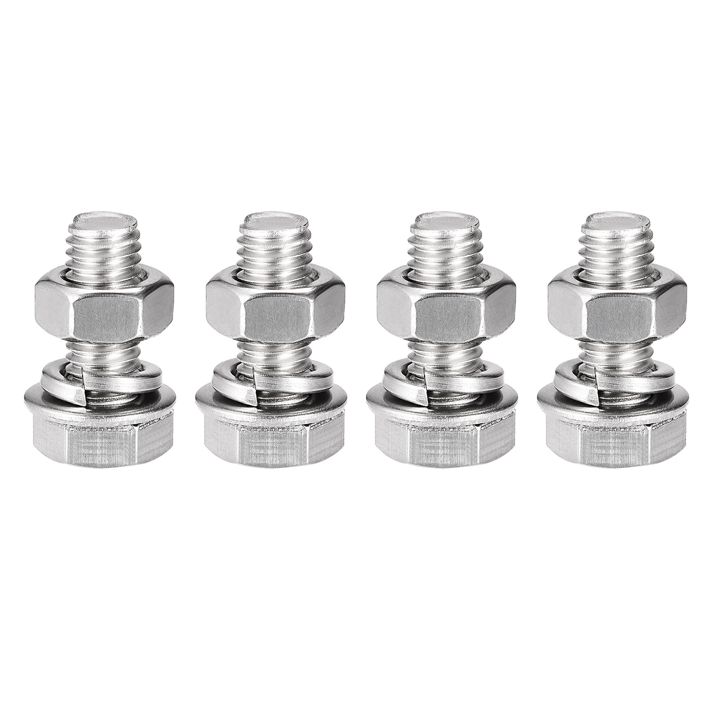 Harfington Hex Head Screws Bolts, Nuts, Flat & Lock Washers Kits, 304 Stainless Steel Fully Thread Hexagon Bolts 4 Set