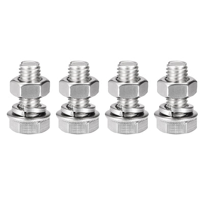 Harfington Hex Head Screws Bolts, Nuts, Flat & Lock Washers Kits, 304 Stainless Steel Fully Thread Hexagon Bolts 4 Set