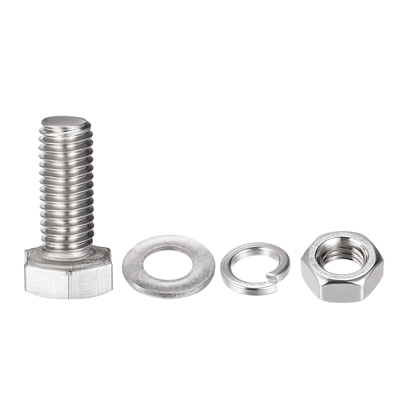 Harfington Hex Head Screws Bolts, Nuts, Flat & Lock Washers Kits, 304 Stainless Steel Fully Thread Hexagon Bolt 6 Set