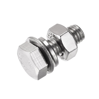 Harfington Hex Head Screws Bolts, Nuts, Flat & Lock Washers Kits, 304 Stainless Steel Fully Thread Hexagon Bolt 6 Set
