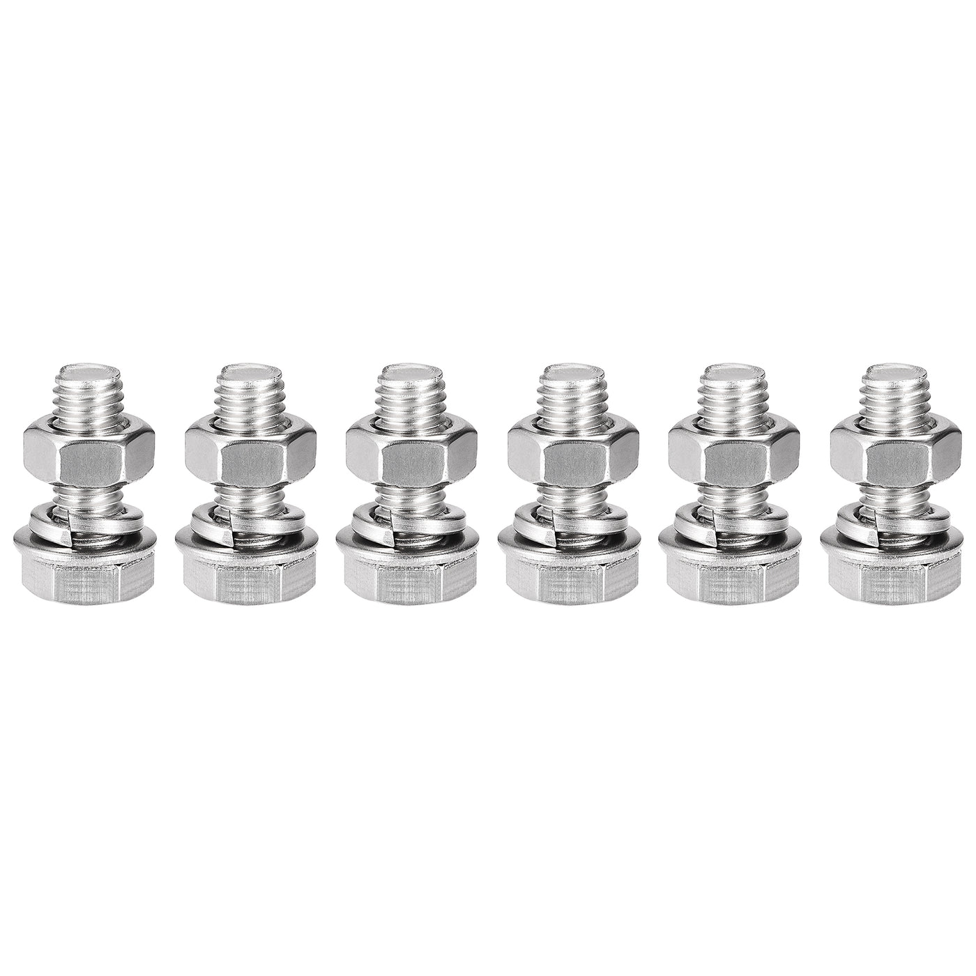 Harfington Hex Head Screws Bolts, Nuts, Flat & Lock Washers Kits, 304 Stainless Steel Fully Thread Hexagon Bolt 6 Set
