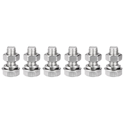 Harfington Hex Head Screws Bolts, Nuts, Flat & Lock Washers Kits, 304 Stainless Steel Fully Thread Hexagon Bolt 6 Set