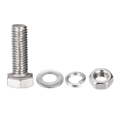 Harfington Hex Head Screws Bolts, Nuts, Flat & Lock Washers Kits, 304 Stainless Steel Fully Thread Hexagon Bolt 6 Set