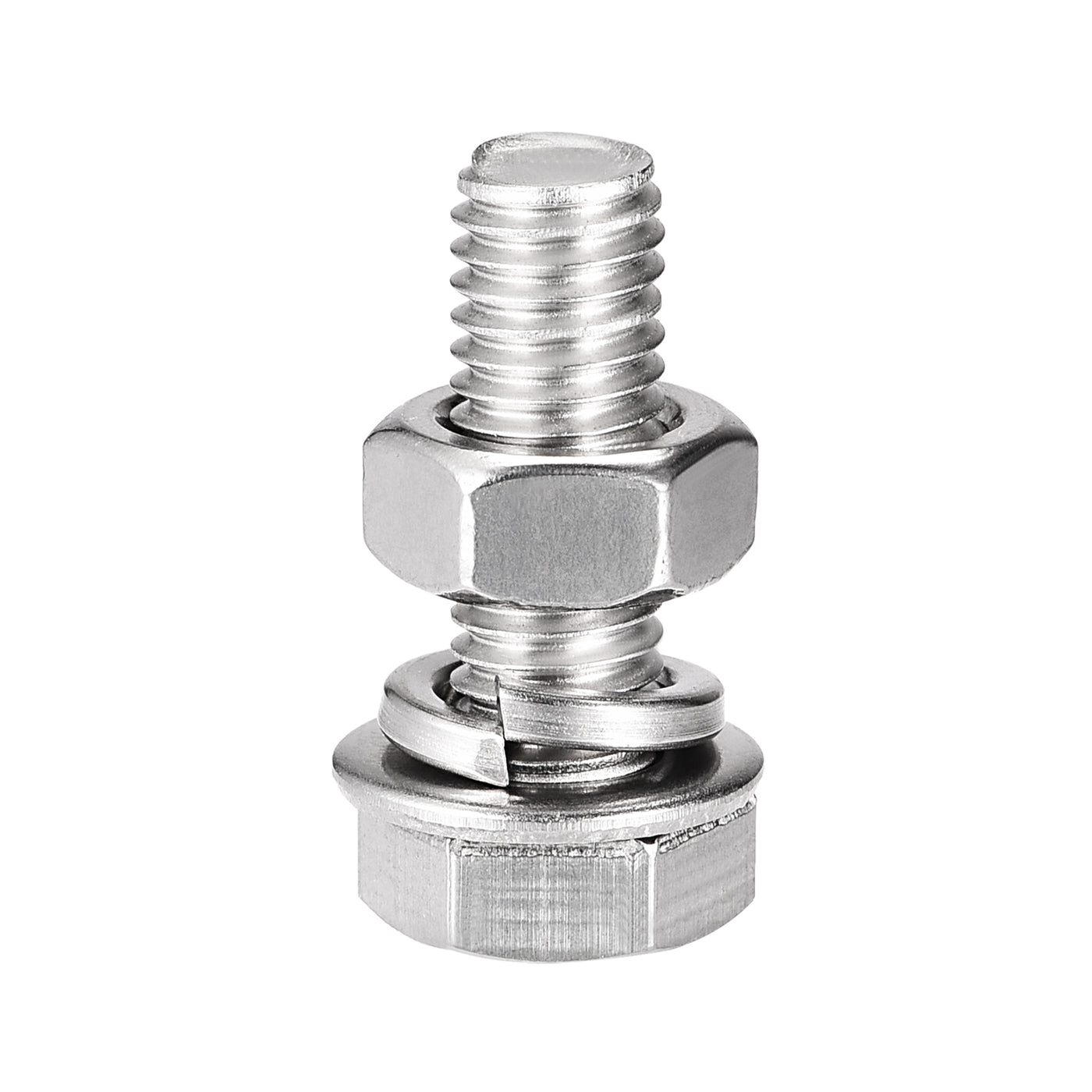 Harfington Hex Head Screws Bolts, Nuts, Flat & Lock Washers Kits, 304 Stainless Steel Fully Thread Hexagon Bolt 6 Set