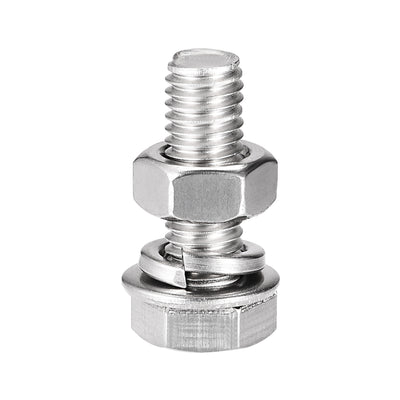 Harfington Hex Head Screws Bolts, Nuts, Flat & Lock Washers Kits, 304 Stainless Steel Fully Thread Hexagon Bolt 6 Set
