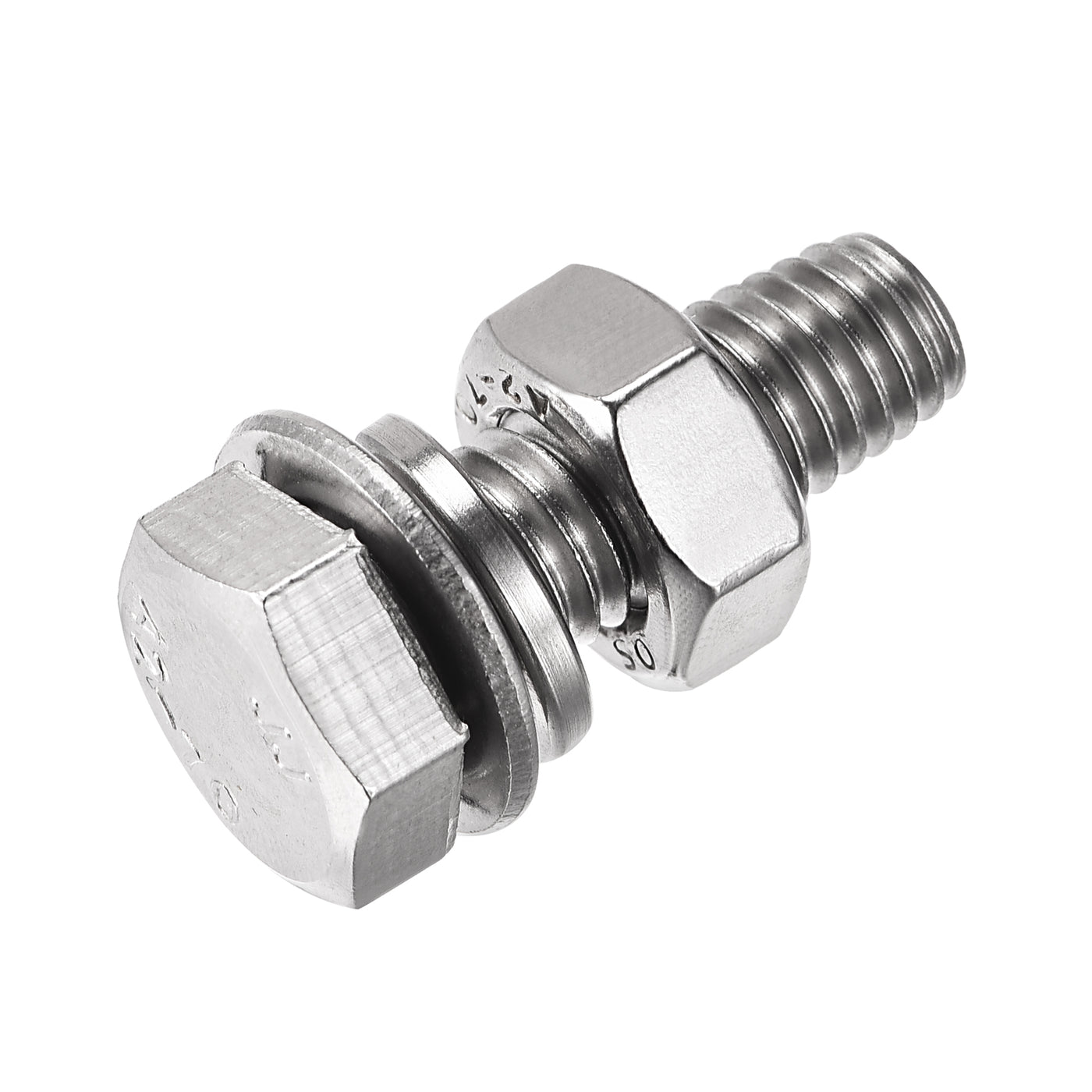 Harfington Hex Head Screws Bolts, Nuts, Flat & Lock Washers Kits, 304 Stainless Steel Fully Thread Hexagon Bolt 6 Set